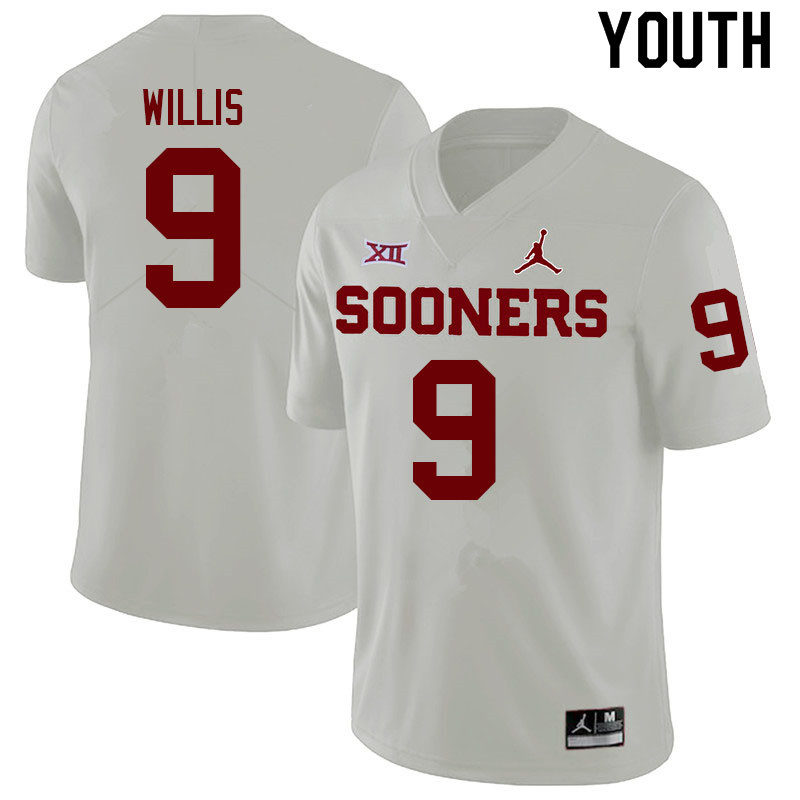 Youth #9 Brayden Willis Oklahoma Sooners College Football Jerseys Sale-White - Click Image to Close